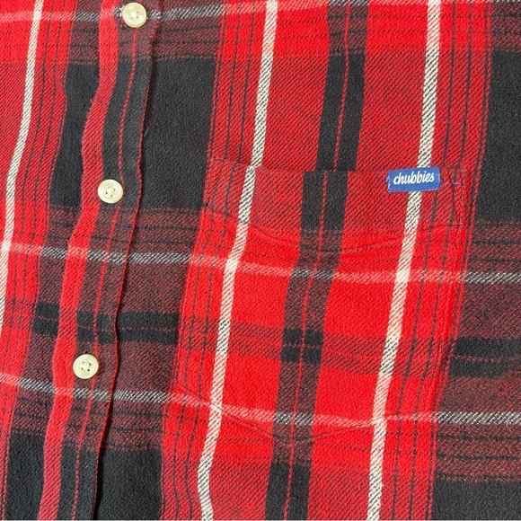 Chubbies Red & Black Plaid Long Sleeve Flannel Shirt Men’s Size L - Picture 7 of 9